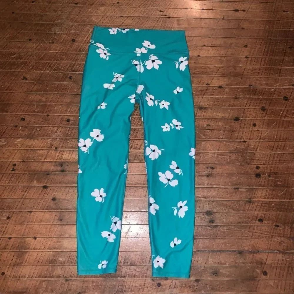 Fabletics green & white floral high impact Athleisure S leggings